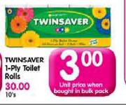 Twinsaver 1-Ply Toilet Rolls