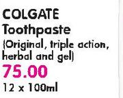 Colgate Toothpaste (Original, Triple Action, Herbal And Gel)-12X100ml