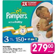 Pampers Active Baby Mega Pack(Junior 111's, Midi 150's, Maxi 132's And Maxi+ 120's)-Per Pack