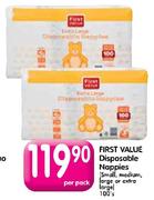 First Value Disposable Nappies(Small,Medium,Large Or Extra Large)-100's 