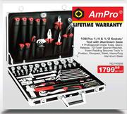 Ampro 108-Pce 1/4 & 1/2 Socket/Tool With Aluminium Case-Per Set