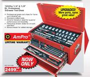Ampro 123-Pce 1/4" & 1/2" Dr.Professional 3-Drawer Tool Chest-Per Set