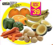Foodco Potatoes-1Kg, Carrots-1kg, Orange-1kg, Gems-1kg, Bananas-750g & Green Peppers-2's