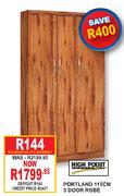 High Point Portland 115cm 3 Door Robe