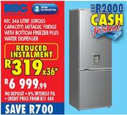 KIC Metallic Fridge With Bottom Freezer Plus Water Dispenser-346Ltr