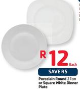 Porcelain Round 27cm Or Square White Dinner Plate - Each