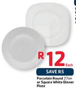 Porcelain Round 27cm/Square White Dinner Plate-Each