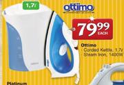 Ottimo Corded Kettle 1.7L, Steam Iron 1400W-Each