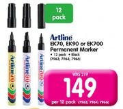 Artline EK70, EK90 Or EK700 Black Permanent Marker-12's Pack