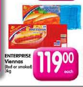 Enterprise Viennas (Red Or Smoked)-3Kg Each