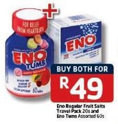 Eno Regular Fruit Salts Travel Pack-20's And Eno Tums-60's