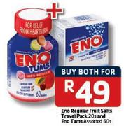Eno Regular Fruit Salts Travel Pack-20's & Eno Tums Assorted-60's