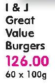  I & J Great Value Burgers-60X100g