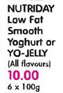 Nutriday Low Fat Smooth Yoghurt or Yo-Jelly(All Flavours)-6 x 100gm