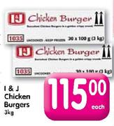 I & J Chicken Burgers-3kg Each