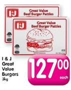 I & J Great Value Burgers-3kg Each