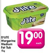 D'Lite Margarine Medium Fat Tub-1kg