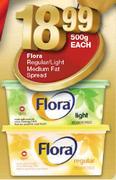 Flora Regular/Light Medium Fat Spread-500gm Each