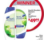 Head & Shoulders Shampoo-400ml Or Conditioner-360ml Each