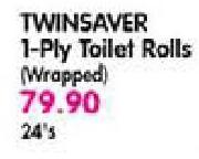 Twinsaver 1-Ply Toilet Rolls (Wrapped)-24's 