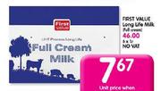 First Value Long Life Milk(Full Cream)-6 x 1Ltr
