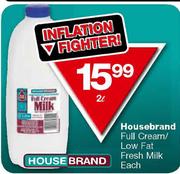 Housebrand Full Cream/Low Fat Fresh Milk-2Ltr