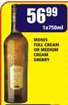 Monis Full Cream or Medium Cream Sherry-750ml