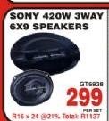 Sony 420W 3Way 6x9 Speakers-per Set