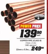 Copper Pipe(Class 0)-15mmx5.5m Each
