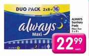 Always Sanitary Pads Maxi Duo-2 x 8's Each