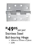 Stainless Steel Ball-Bearing Hinge-100mmx175mmx2.5mm Per Pair