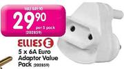 Ellies 5 x 6A Euro Adaptor Value Pack-Per 5 Pack