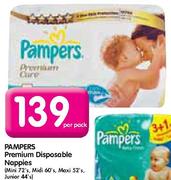 Pampers Premium Disposable Nappies (Mini-72's, Midi-60's, Maxi-52's, Junior-44's)-Per Pack