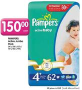 Pampers Active Jumbo Pack-54's/58's/62's/70's/82's/94's Pack Each