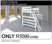 Eden Tri-Bunk Single Bed Over Double Bed White