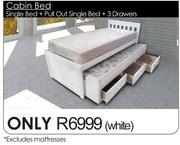 Cabin Bed Single Bed+ Pull Out Single Bed+ 3 Drawers White