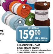 In House In Home Coral Fleece Throw-180x200cm Each