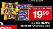 M & M's/Snickers Chocolate Bars-5 x 40gm