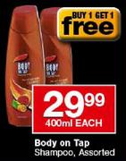 Body on Tap Shampoo-400ml Each