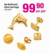 9ct Gold & Silver Earrings Bonded-Per Pair