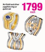 9ct Gold & Silver Sapphire Ring Or Quinn Set-Each