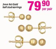 3mm 9ct Gold Ball Stud Earrings-Per Pair