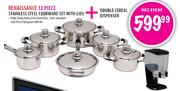 Renaissance 12 Piece Stainless Steel Cookware Set With Lids+ Double Cereal Dispenser