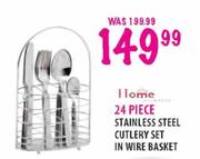 24 Piece Stainless Steel Cutlery Set in Wire Basket