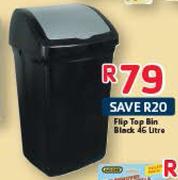 Flip Top Bin Black 46Ltr