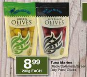 Tuna Marine Black/Calamata/Green Doy Pack Olives-200g Each