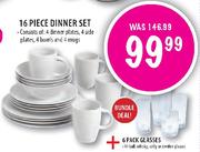 Dinner Set-16 Piece+6 Pack Glasses