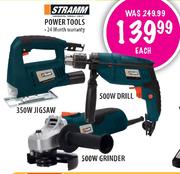 Stramm Power Tools Jigsaw-350W Or Drill-500W Or Grinder-500W Each