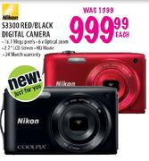 Nikon S3300 Red/Black Digital Camera-Each