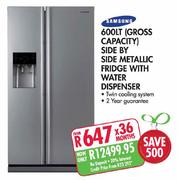 Samsung Side By Side Metallic Fridge With Water Dispenser-600Ltr
